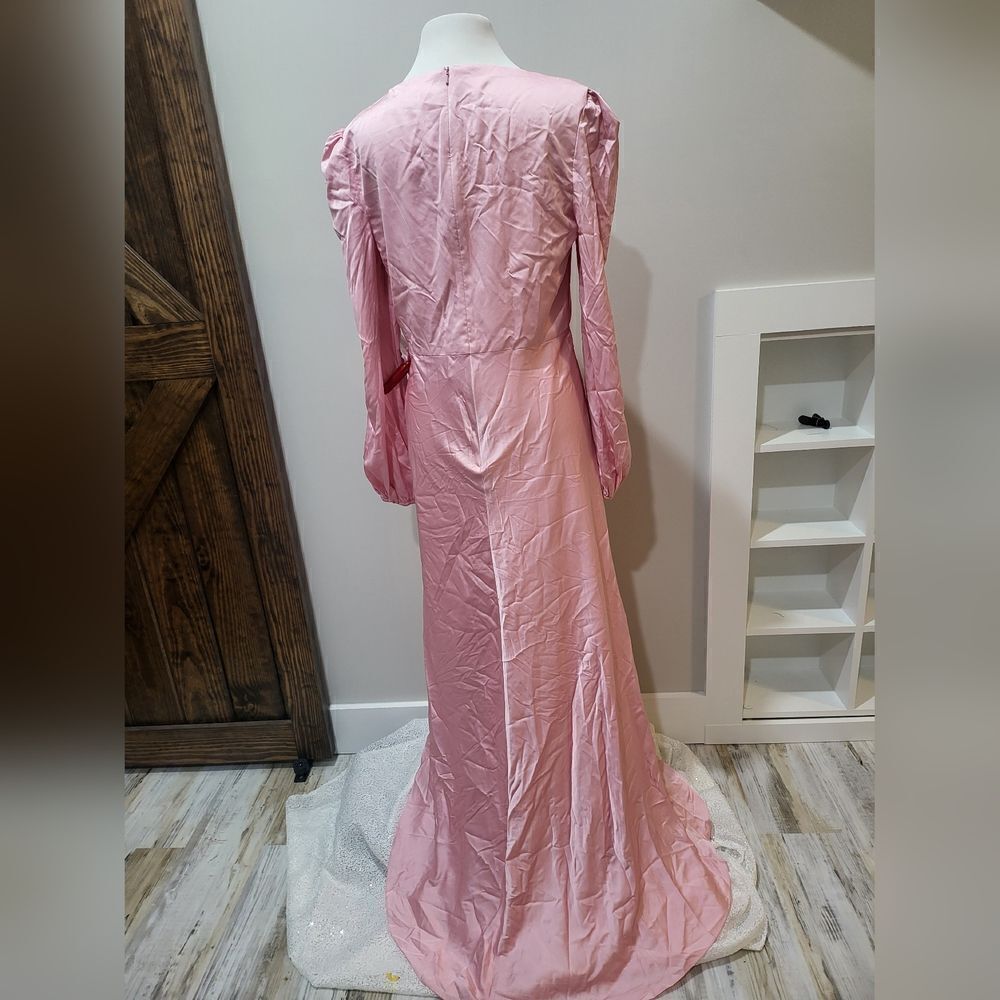 Mac Duggal DRAPED FAUX WRAP PUFF LONG SLEEVE GOWN NWT size 10 Rose Pink (55624) - Picture 5 of 6